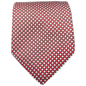 BISSE Necktie - Micro Fabric Men's Tie, Red, White and Gray Square Pattern, Men's Necktie