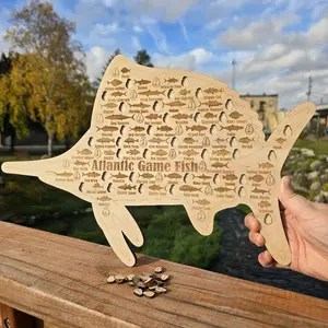 Atlantic Game Fish Sign| Fishing Log Gift for Fisherman| Saltwater USA with hook cutouts to track your catch| Sport Fish the Ocean and Gulf