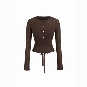 Cider Knit Round Neckline Tie Back Ruched Top Dealsforyou