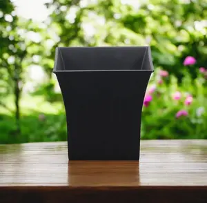 360 Stand 7 in. Black Recycled Plastic Square Planter - Weatherproof, Dual Use, Decorative Contemporary Indoor & Outdoor Planter