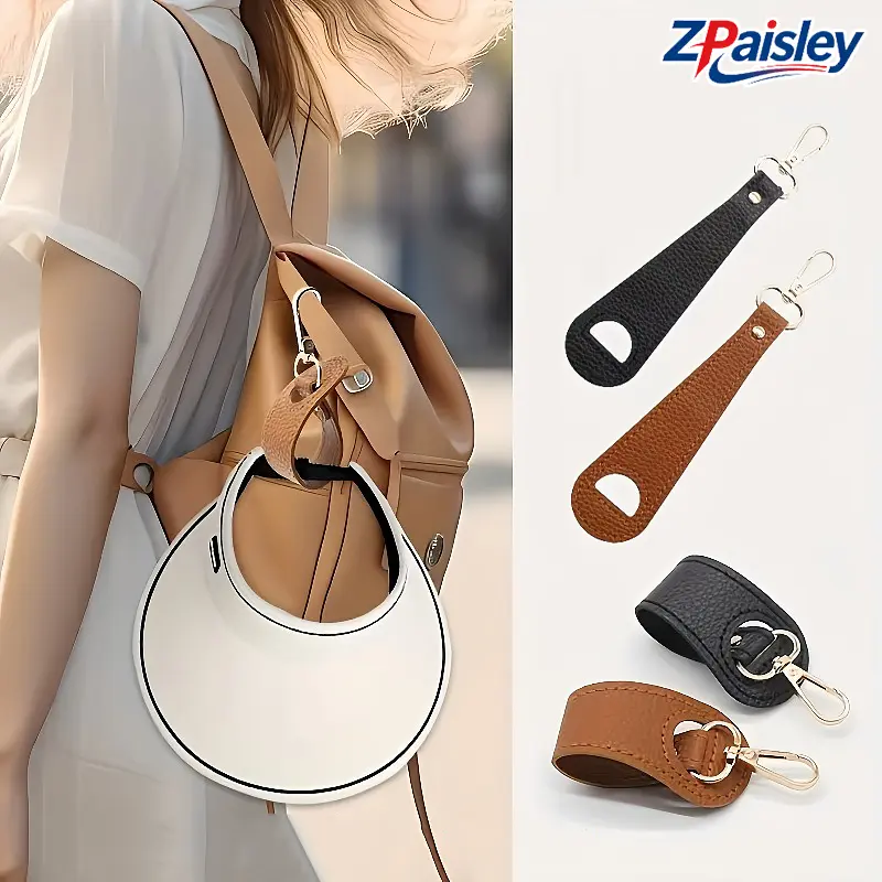 2Pcs Leather Hat Clip for Backpack, Multipurpose Cap Holder Keeper Carabiner, Portable Hat Carrier Accessory, Securely Hang Baseball Caps & Sun Hats on Backpack, Tote Bag, Travel Accessory for Hiking Camping Outdoor Men Women