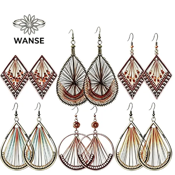 Women's Boho Hand-Woven Thread Dangle Earrings, Vintage Ethnic Geometric Drop Jewelry for Party, Holiday Events