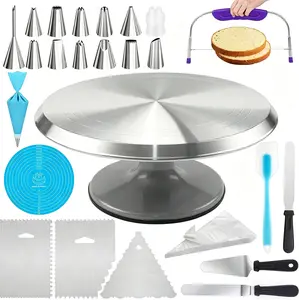 74Pcs Complete Cake Decorating Supplies Kit with 12" Aluminum Rotating Cake Turntable Stand, Professional Baking Tools including Cake Leveler, Spatulas & Scrapers for Birthday & Wedding Cakes