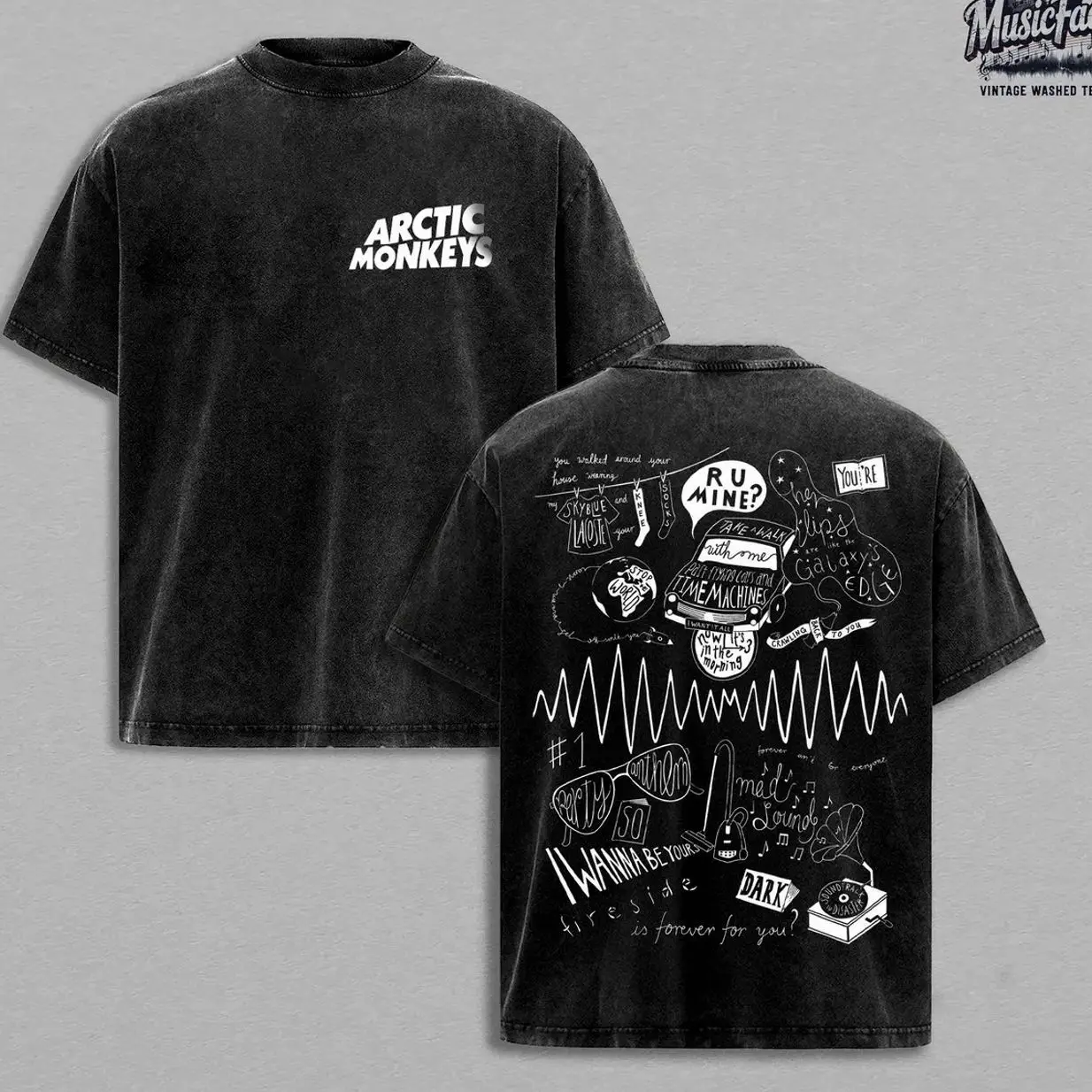 Arctic Monkeys AM Vintage Washed Oversized T Shirt, Arctic Monkeys Lyric Collage Graphic Tee, Indie Rock Double Sided Shirt, Acid Wash Heavyweight Cotton Streetwear, Retro Alternative Music Unisex Fan Gift Tee FPP