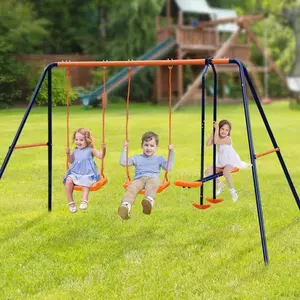 Zeny Metal Playground Swing Set with Slide, Kids Outdoor Play Equipment for Backyard, Outdoor Play Sets for Children