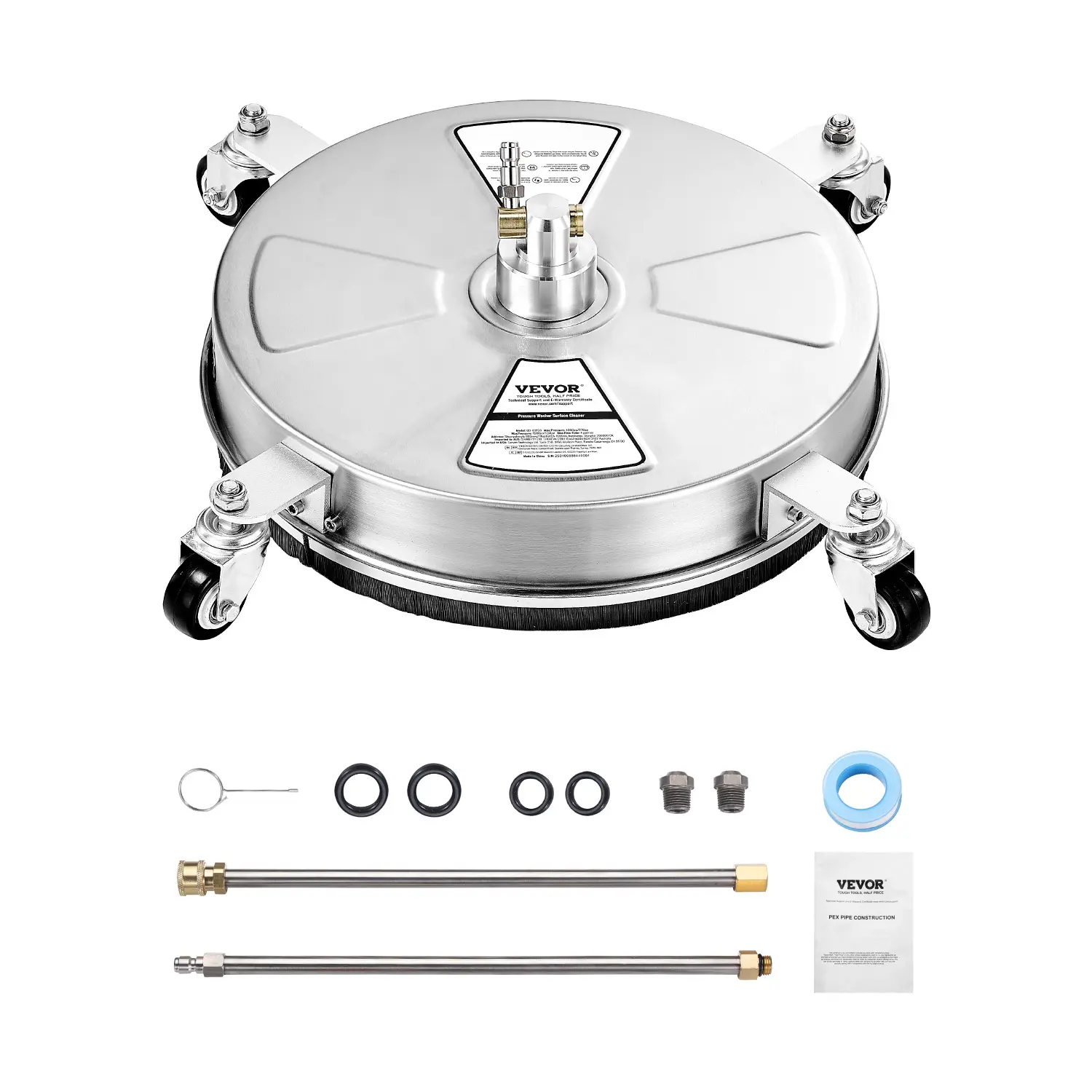 VEVOR 16.5" Stainless Steel High Pressure Washer Surface Cleaner with Quick Connect Adapter Kit Attachment, 4 Wheels, Dual Rotators, Max 4000 PSI, 4 Gal/Min, Ideal for Surface Cleaning (Father's Day Gift), 2900-4000 Max Psi