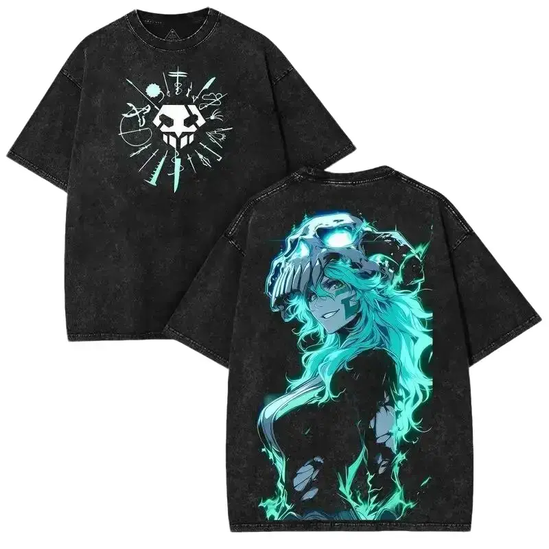 valentine shirts BLEACH Nelliel Tu Odelschwanck Printed Tee Graphic Washed T-shirt Men Cotton Tops Vintage Manga T Shirt Harajuku Casual T Shirt Menswear Tshirt Streetwear Tropical Tshirts Streetwear Crewneck Tropical