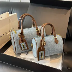 Vintage Distressed Denim Pillow Bag for Women, Casual Versatile Color-Block Handbag, Large Capacity Commuter Crossbody Bag