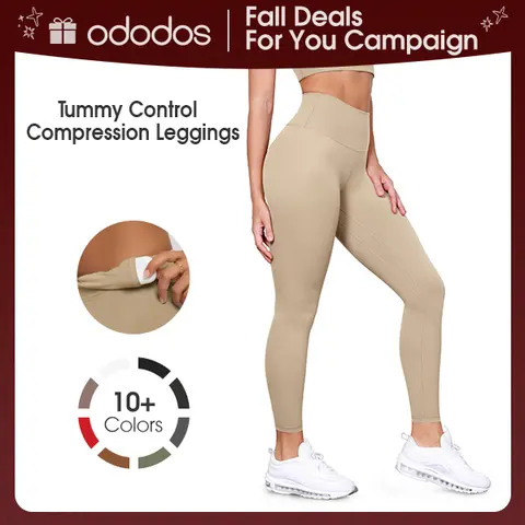 ODODOS Women's odLIFT High-Waist Compression Leggings - Plain Breathable Fabric, Tummy Control, High-Capacity Pockets, 25"/28" Inseam, Yoga Running Cycling All-Season Sports Bottoms