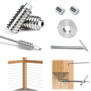 Muzata 1/8" Invisible Cable Railing Kit Swage Lag Screw Cable Genie Tensioner Hidden Stainless Steel for Wood Posts Deck Stair with Socket Wrench CR73