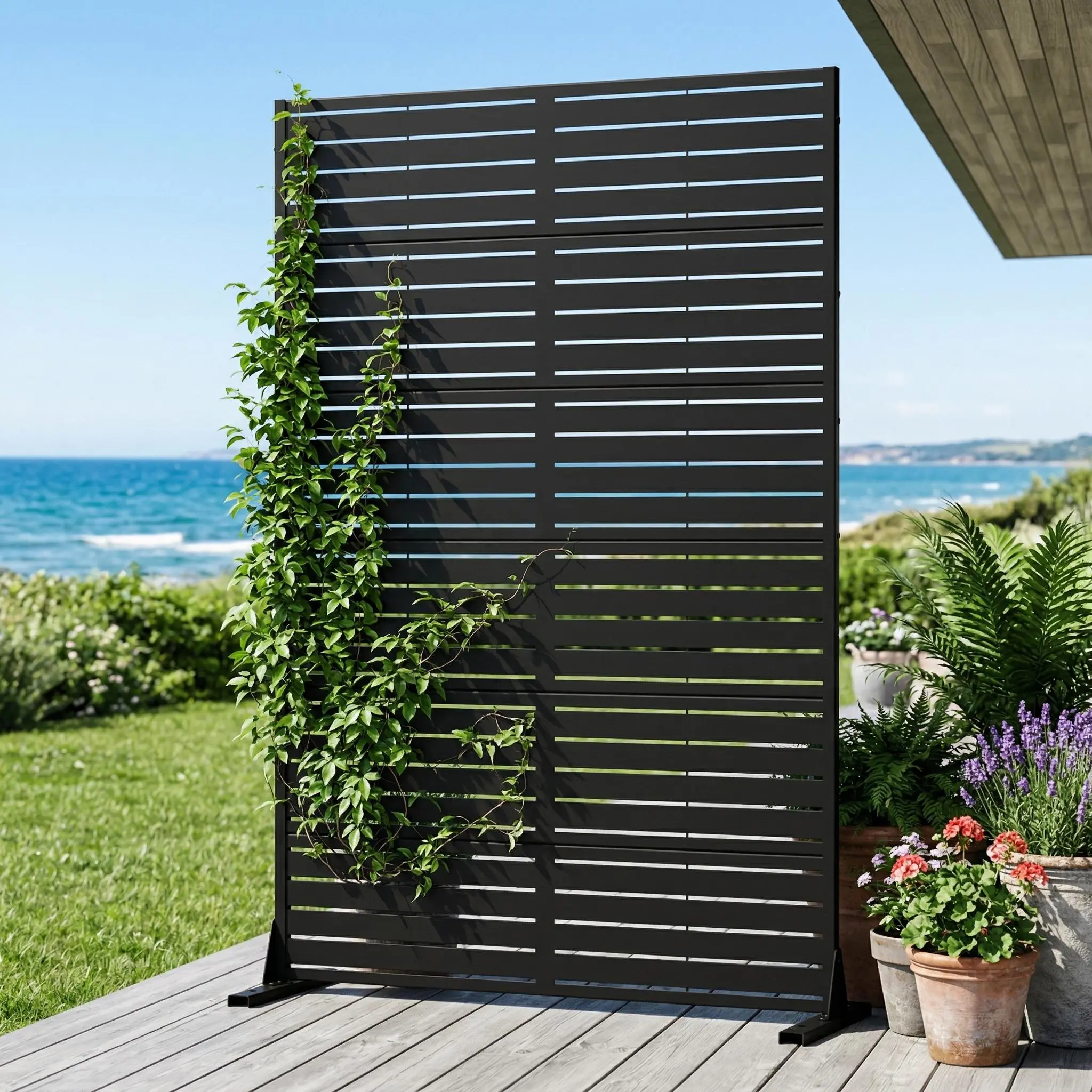 Metal Privacy Screen Outdoor Decorative Fence Panel, 6x4ft Heavy Duty Galvanized Steel Louver Divider for Patio, Garden, Backyard and Indoor, Weather Resistant, 72" H x 48" W