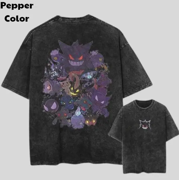 Lavender Town Vintage Tee, Gengar 2-Sided T-Shirt, Pokemon Graphic Tees, Sweatshirt, Hoodie, Unisex Anime Shirt Menswear Womenswear Streetwear