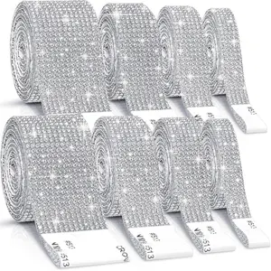 8 Rolls Rhinestone Ribbons, 8 Yard  Self Adhesive Rhinestone Ribbon, Bling   Ribbon Roll Wrap Glittering Rhinestones Sticker for Decoration  DIY Arts Crafts Wedding