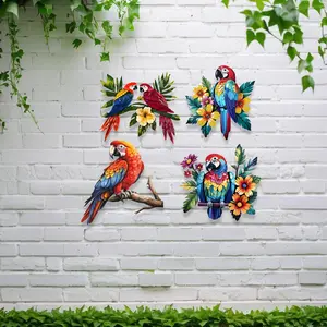 Parrot Tropical Wall Art Decoration, Iron Bird Wall Decor Outdoor Garden Patio Fence Home Kitchen Balcony, Indoor Outdoor Hanging Sculpture