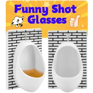 Urinal Shot Glasses Set of 2 Ceramic Funny Gag Gifts for Men Women Christmas Stocking Stuffers Party Design Novelty Shot Glasses