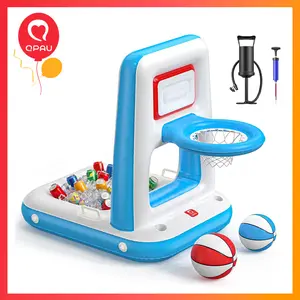 QPAU Pool Basketball Hoop with Built-in Cooler, 42" Heavy Duty Poolside & Floating Basketball Hoop for Inground and Above Ground Pools, Children's Day Gifts, Inflatable Water Basketball Set with 2 Balls, Pumps and Anchors