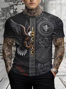 Men's Mexico Theme Digital Print T-Shirt, Short Sleeve Round Neck Summer Top, Fashion Casual Classic Tee, Breathable Mesh Fabric