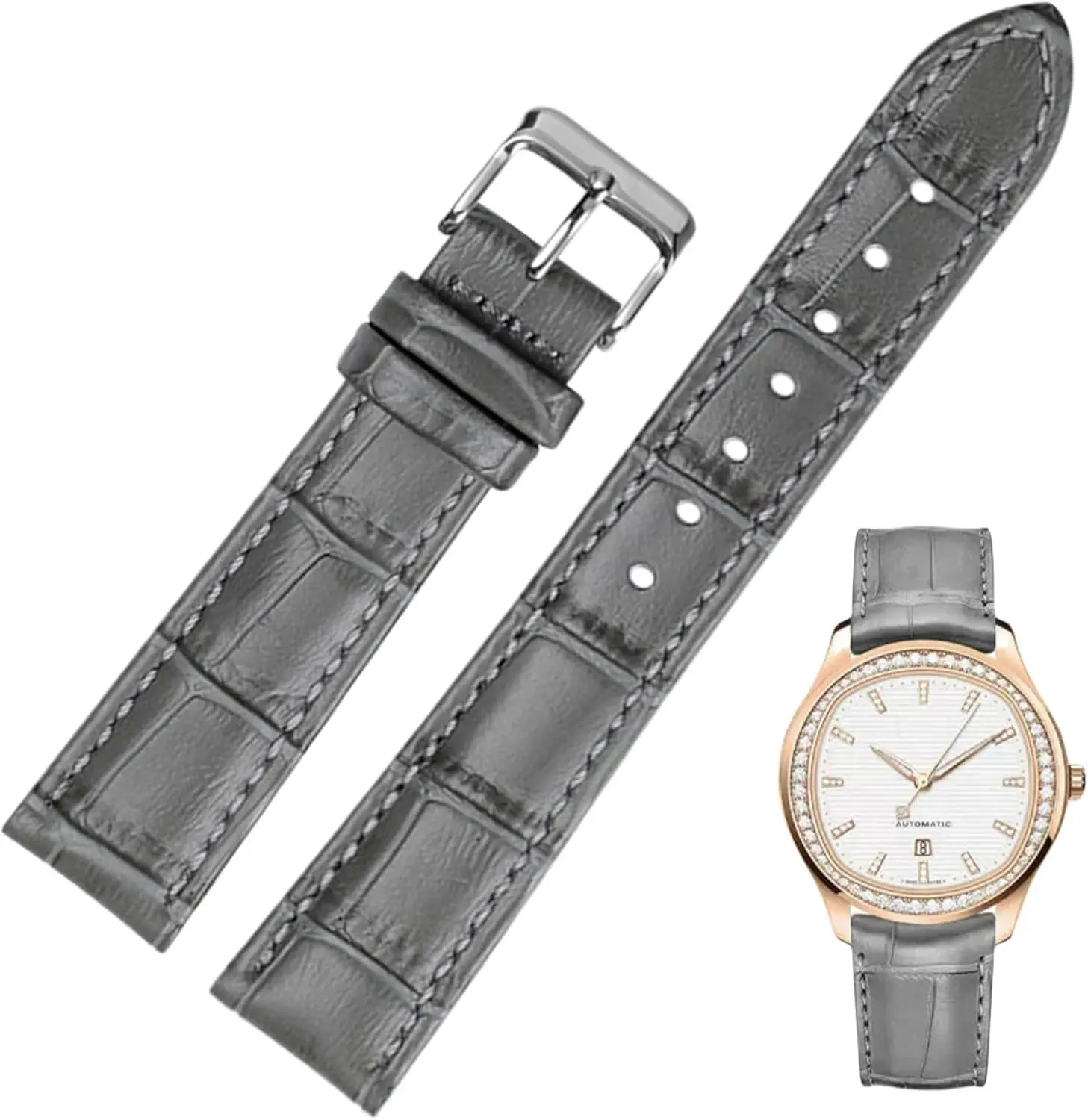 Italian Genuine Leather Watch Bands Quick Release Classical Alligator Grain Leather Watch Strap Business Casual Crocodile Grain Replacement Band Straps for Men Women (12mm to 24mm)