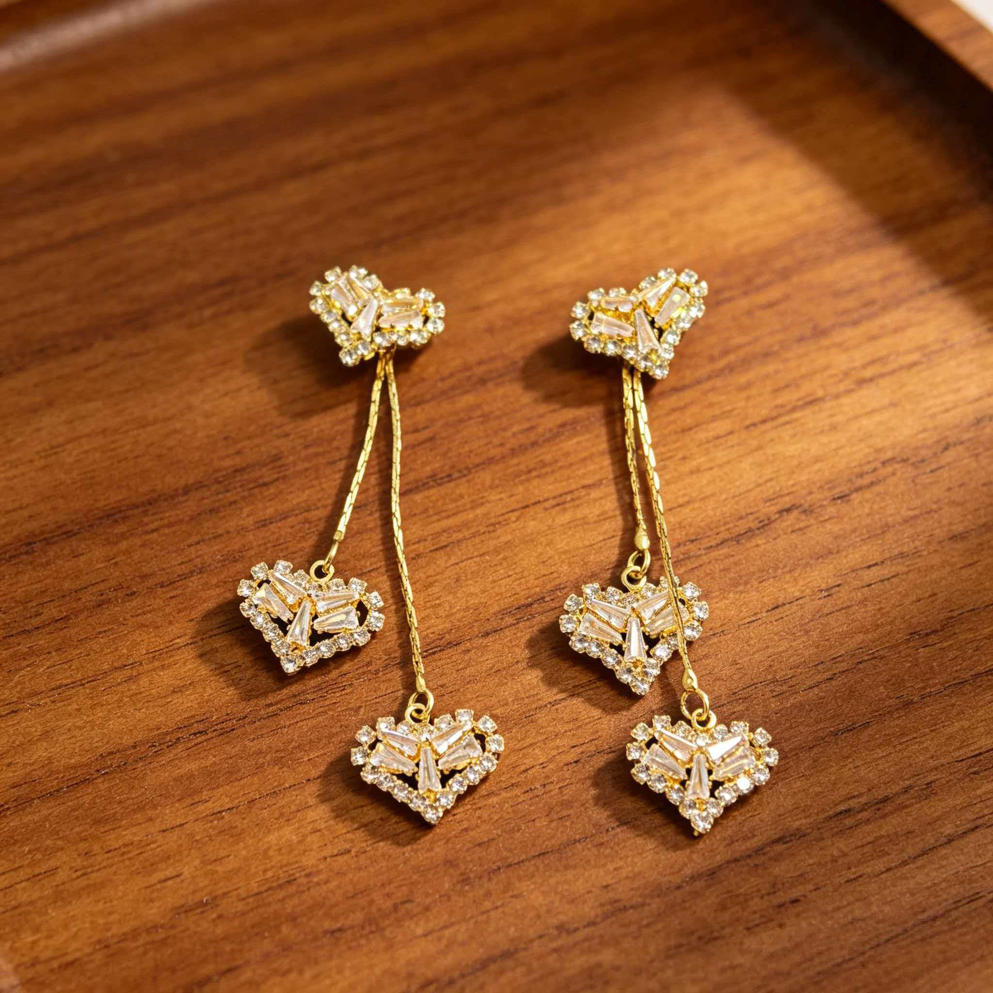 Heart Tassel Dangle Earrings for Women - 2-Way Wear Sparkling Cubic Zirconia Statement Earrings, Luxury Vintage Y2K Trendy Fashion Jewelry Gifts Two-Way Chic