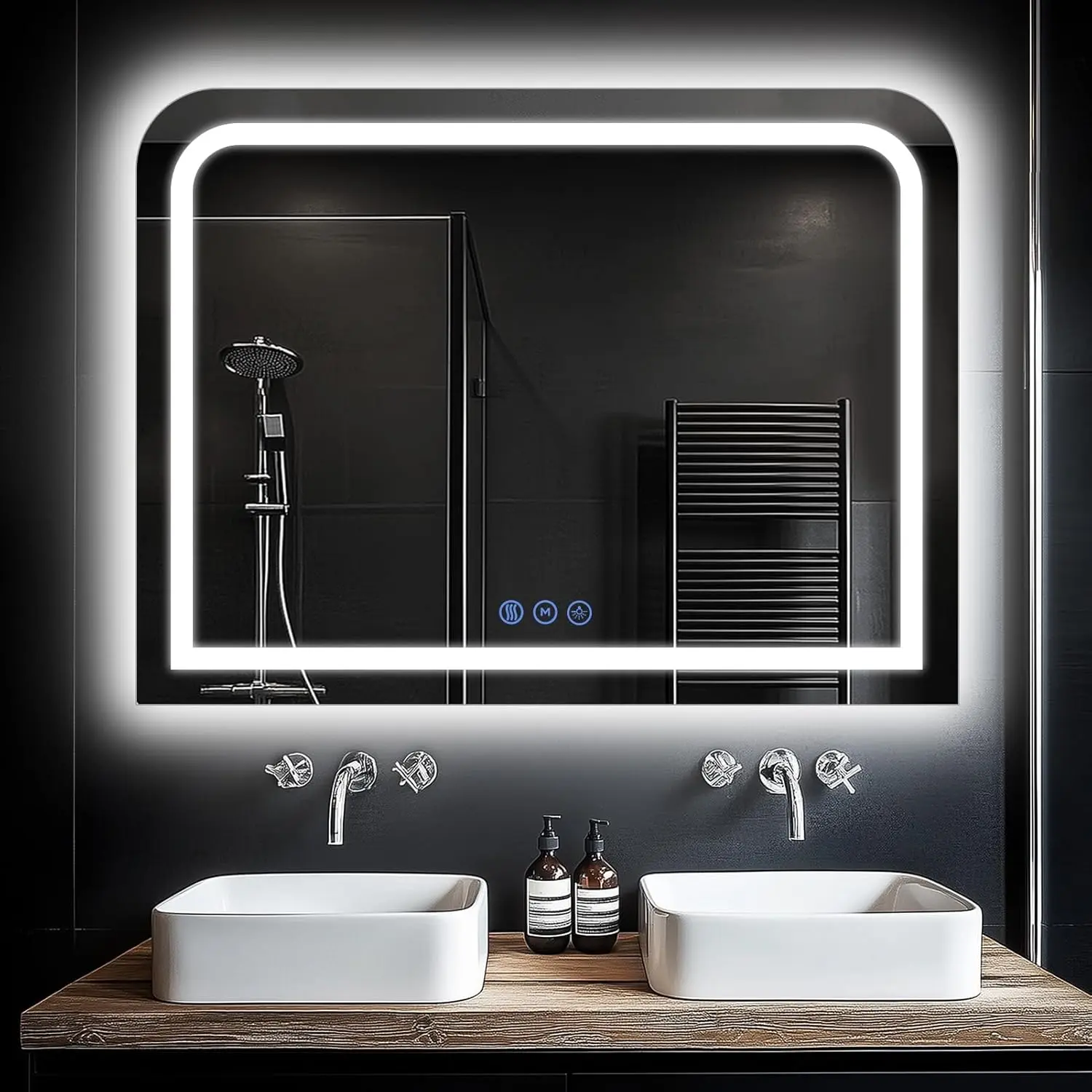 LED Bathroom Mirror, 40"x 30" LED Mirror with Lights for Bathroom, Lighted Vanity Mirrors for Wall, Anti-Fog, Dimmable, Tempered Glass, Memory Function, 3 Colors, Safe Use (White)