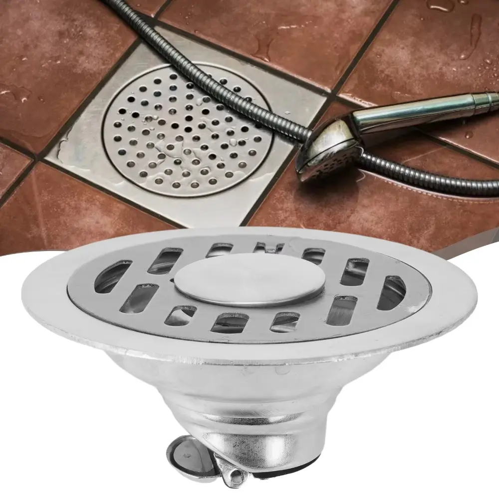 Polished Stainless Steel Floor Drain, Round Shower Strainer with Large-Displacement Inner Core for Home and Basement, Anti-Clogging & Pest Control, Deodorant, Garage, Toilet, 10Cm, Bathroom Accessories, Polished And Round
