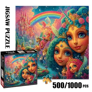 1pc 1000 piece adult puzzle 58x58cm Fantasy Princesses, Unicorns and Magical Castle with Rainbow 500 pieces paper jigsaw puzzle suitable for DIY creative games for adults and families, Family Puzzle, birthday and Puzzle Art Gift