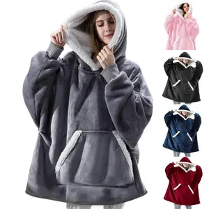Cozy Sherpa Oversized Flannel Wearable Hoodie for Adults (Women & Men), Long Sleeves — Ultimate Comfort, Ideal Birthday Gift for Moms and Girls by GARMENTARY