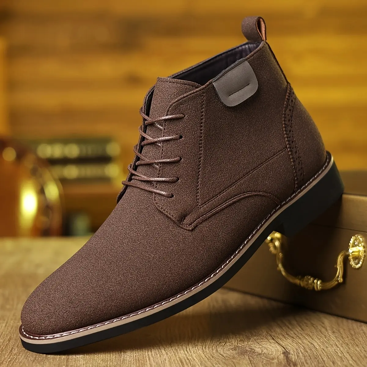 British Style Leather High-top Work Boots Matte Finish Closed Nail Decor Bota Brown Men's Chelsea Boots US Sizes 6.5-13 Comfortable PVC Sole Casual  TikTok Black Friday Store