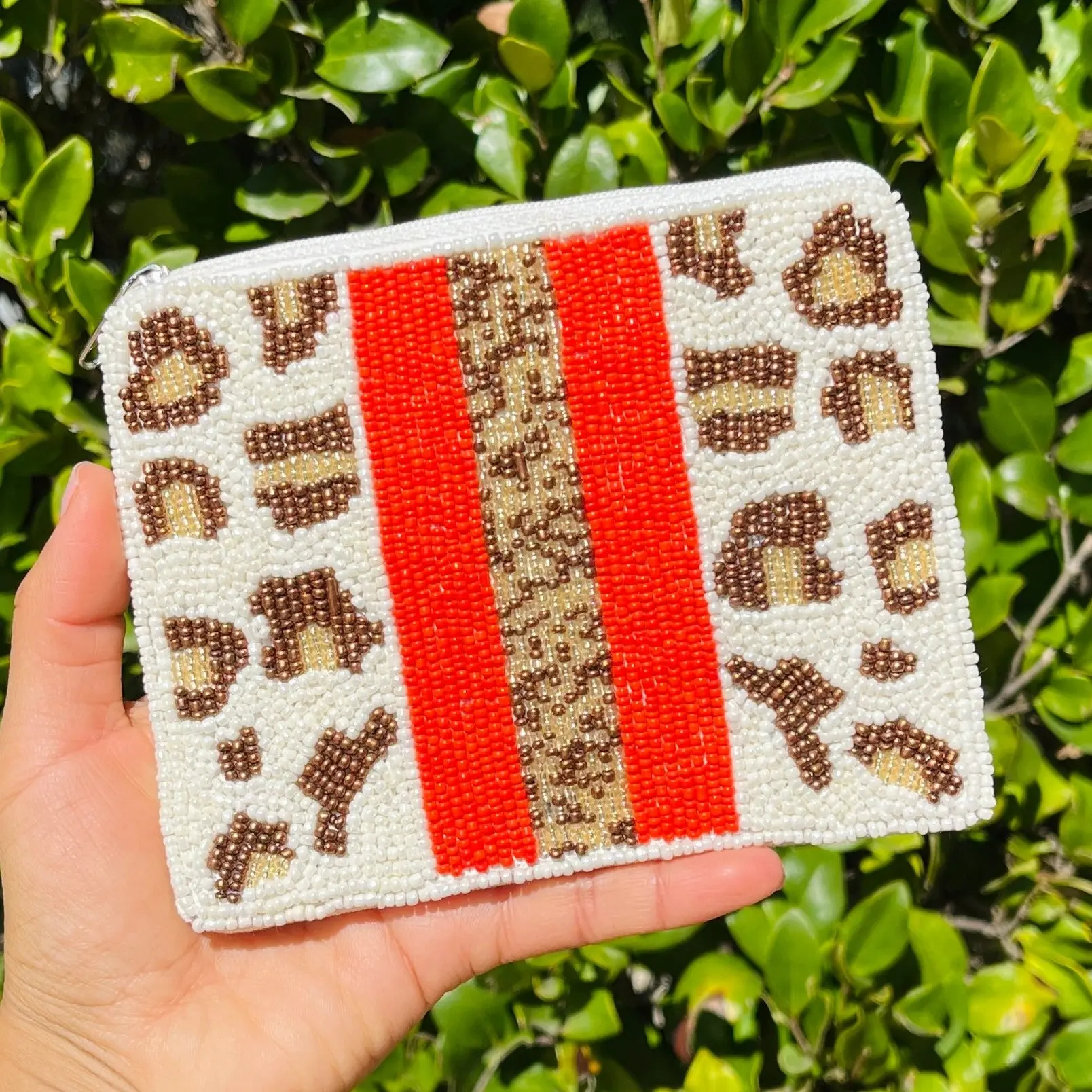 Twine and Love Women's Leopard-Red Stripe Beaded Coin Purse, Clutch Wristlet for Luggage & Bags Collection