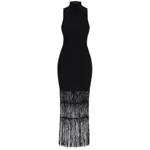 Khaite "ribbed knit dress with fringe details"