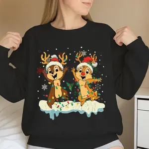 Cute Christmas Chipmunk Sweatshirt, Funny Holiday Cartoon Sweater for Women Men, Festive Reindeer Vibes Graphic, Cozy Aesthetic Winter Outfit Gift Idea