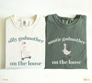 Comfort Colors Auntie Godmother T-Shirt, Goose Godmother Gift Proposal, Shirt for New Godmother, Cute Auntie Graphic Tee, Funny Silly Goose Outfit