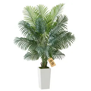 VEVOR Artificial Areca Palm Tree 6 ft, Fake Palm Tropical Plants with White Tall Planter, Faux Floor Silk Plant in Pot, Large Trees for Home Office Living Room Decor House Warming, Indoor Outdoor