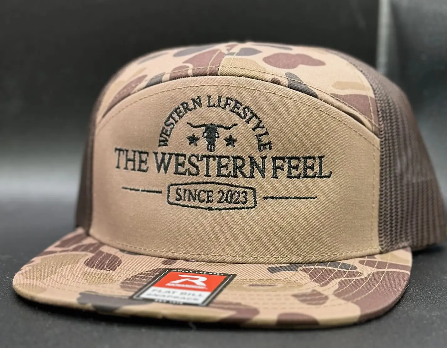 The Western Feel Brown Camo Richardson 7 Panel Unisex Hat with Western Lifestyle Since 2023 Design