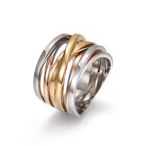 Stainless Steel Tricolor Intertwined Statement Ring