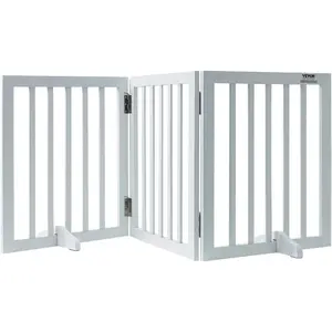 VEVOR Freestanding Pet Gate, Wooden 24 Hx 80 W, 4-Panel Foldable Gate for Wide Narrow Passageways, Expandable Dog Barrier with Silent Foot Support, WhiteVEVOR Super Brand Day