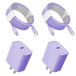 JAYUANONE iPhone Charger Fast Charging 2 Pack Purple Type C Wall Charger Block with 2 Pack 10FT USB C to Lightning Cable for iPhone 14/13/12/12 Pro Max/11/Xs Max/XR/X,AirPods Pro