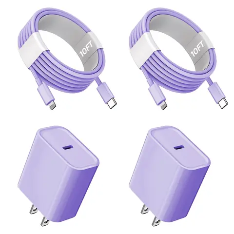 iPhone Charger Fast Charging 2 Pack Purple Type C Wall Charger Block with 2 Pack 10FT USB C to Lightning Cable for iPhone 14/13/12/12 Pro Max/11/Xs Max/XR/X,AirPods Pro, Smartphone, Cellphone, Electronic