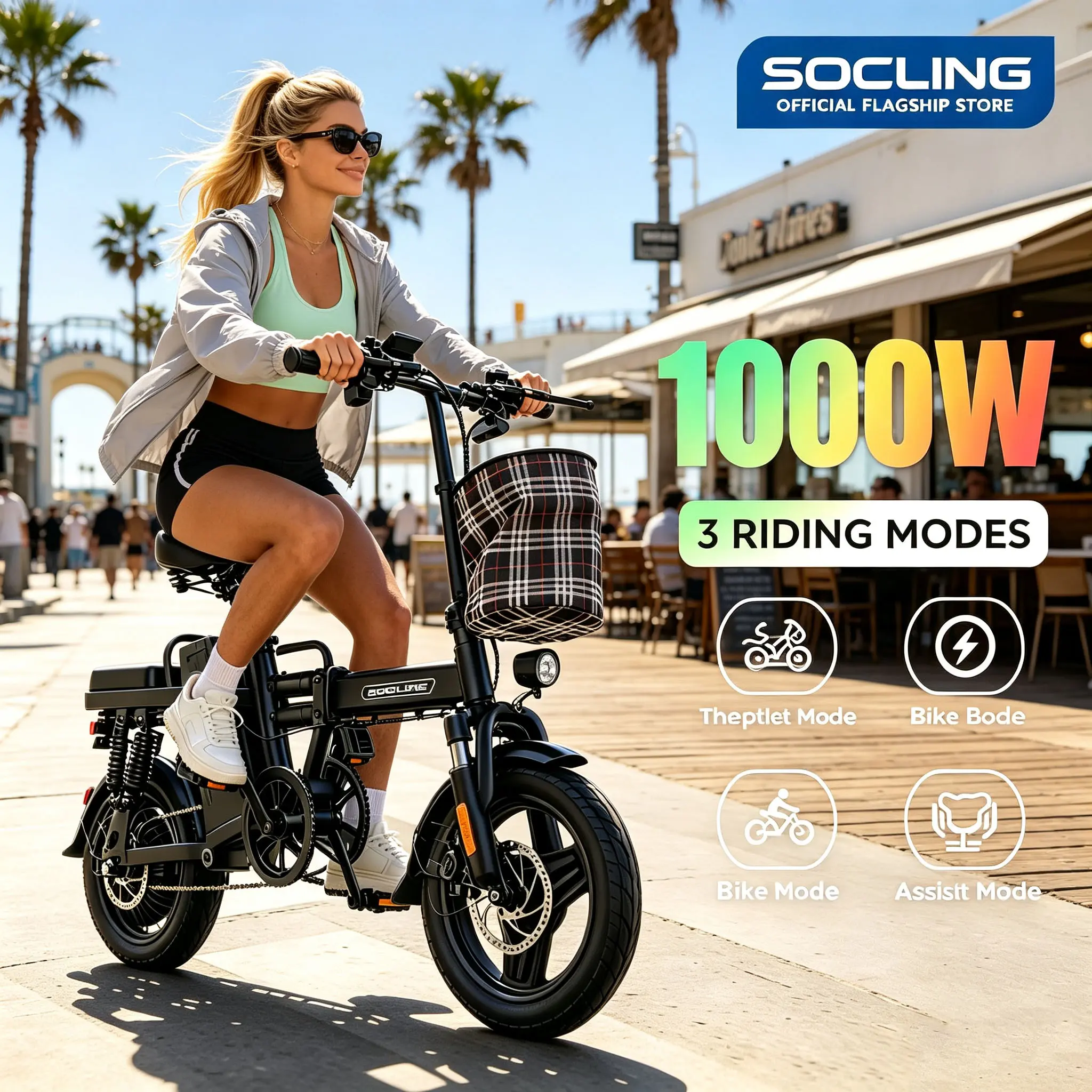 Cool E14 Folding Electric Bike - 1000W, 48mi Long Range, Full Suspension, Dual Disc Brakes Urban Commuter E-Bike