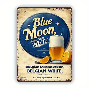 1pc Vintage Blue Moon Belgian White Beer Aluminum Sign 8x12 Inch Classic Malt Beer With Citrus Flavor Wall Hanging Decor For Home Bar Party Ideal Gift For Beer Lovers Room Decor Bathroom Sign