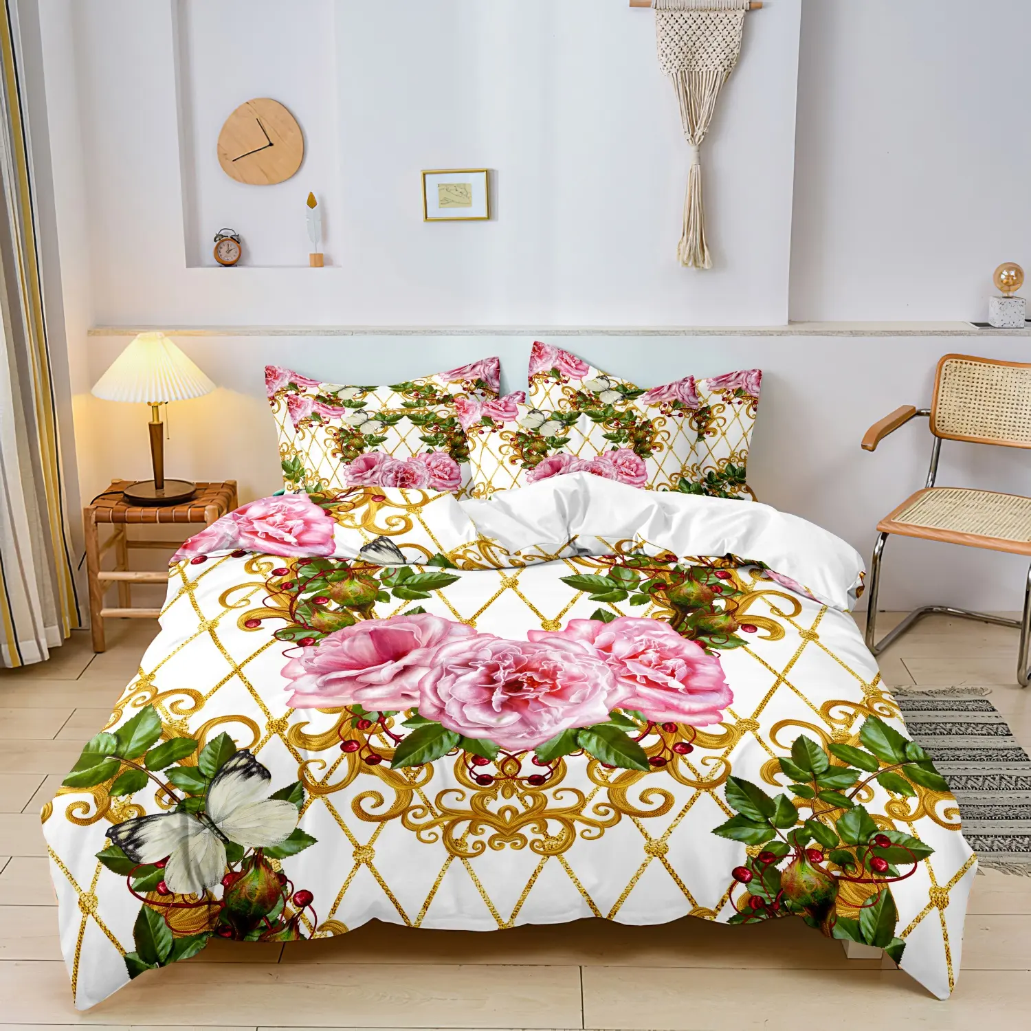 3pcs Set Luxury Flowers Print Duvet Cover Set (1*Duvet Cover + 2 Pillowcases, No Comforter, No Pillow), Soft and Comfortable, Suitable for Bedrooms, Hotels, Printed Bedding Set, Floral Bedding Sets