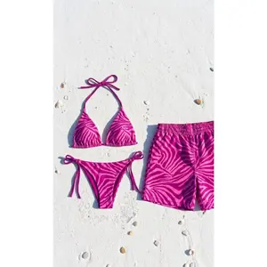 Matching Couple Swimwear Set, Pink  Bikini and Men's Trunks, Hot Pink Animal Pattern Swimsuit, Bold Neon Summer Beachwear Matching Couple Swimwear Set