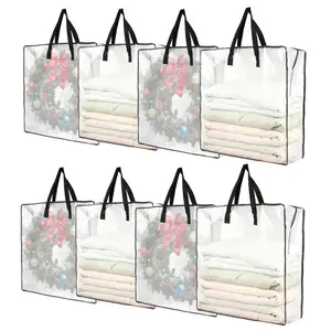 Garvee 8 Pack Clear Plastic Christmas Wreath Storage Bags with Durable Handles and Zipper Closure, Ideal for Storing Holiday Garlands, Gifts, and Seasonal Decorations