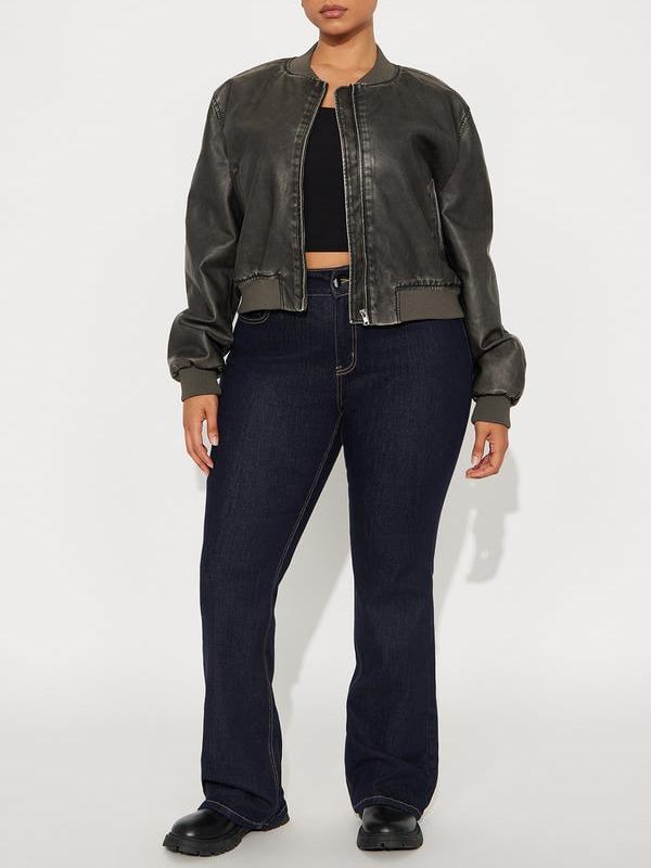 Zoe Washed Faux Leather Bomber Jacket - Grey, Stylish & Comfortable, Perfect for Casual Wear