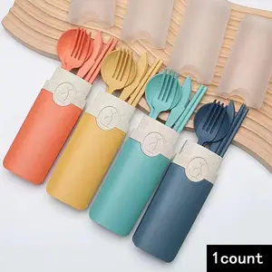 Portable Tableware Set, 5 Counts/set Including Knife, Fork, Spoon, Chopsticks & Storage Box, Camping Outdoor Tableware, Student Tableware Set, Picnic Set