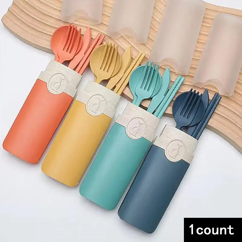 Portable Tableware Set, 5 Counts/set Including Knife, Fork, Spoon, Chopsticks & Storage Box, Camping Outdoor Tableware, Student Tableware Set, Picnic