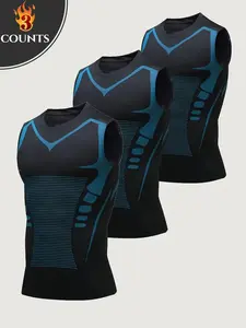 Men's Colorblock Compression Tank Top, Breathable Quick Drying Sleeveless Shapewear Top, Sports Fitness Vest, Men's Shapewear for All Seasons