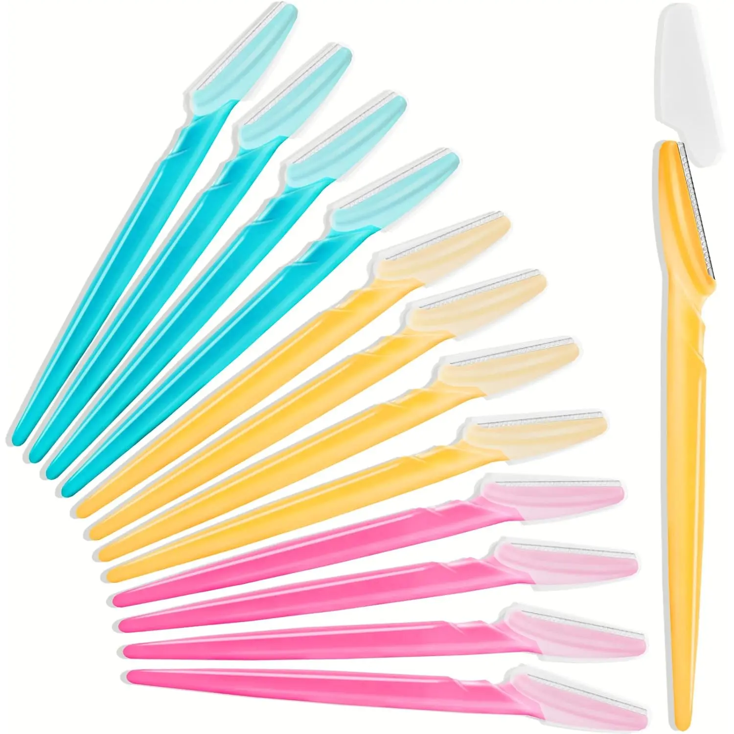 12-Piece Multifunctional Eyebrow & Facial Razor Set for Women - Exfoliating Hair Removal Tool with Protective Cap, Men's Facial Grooming Accessory (Home Bathroom Supplies)