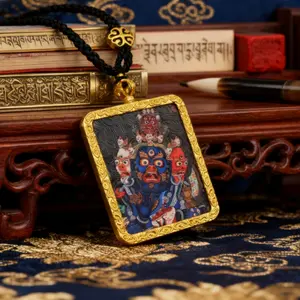 Mahakala Thangka Pendant Xizang Hand-Painted Amulet for Attracting Prosperity and Luck Traditional Tibetan Artwork