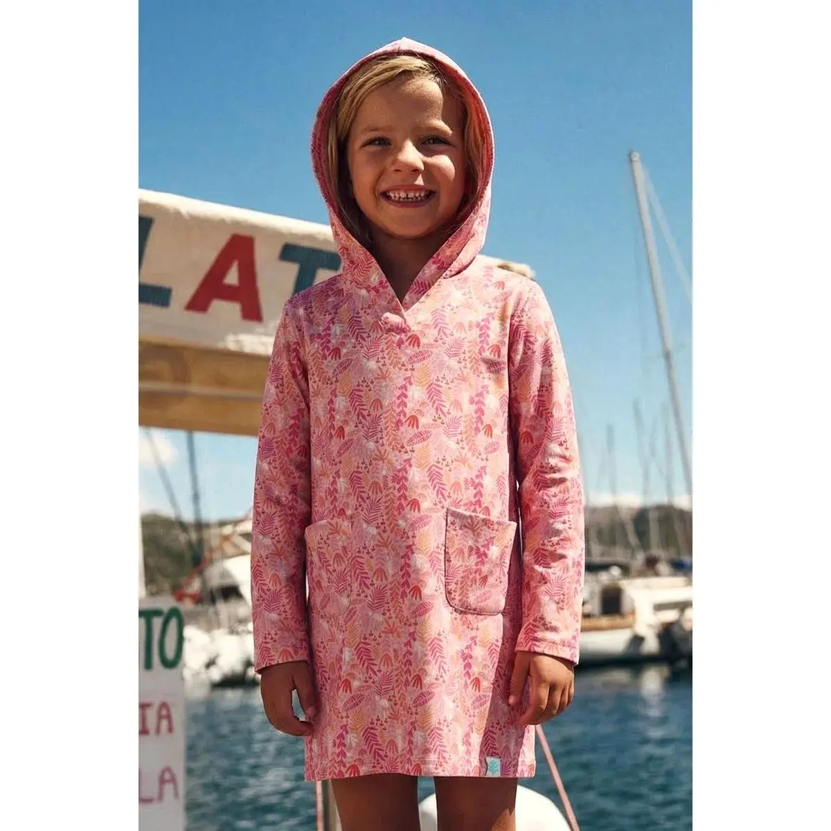 Catalina | Girl's Beach Cover-Up Dress | Soft Pink Blooming Forest